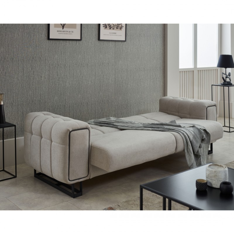 Разтегателен триместен диван Неро, Бежов, Кадифе, 234/78/82 см