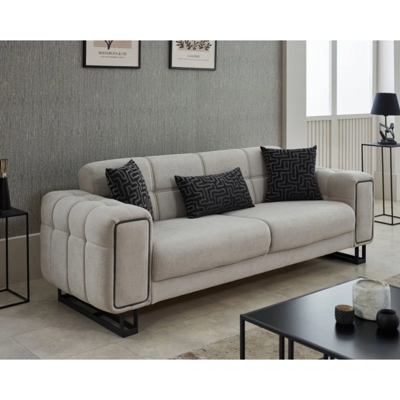 Разтегателен триместен диван Неро, Бежов, Кадифе, 234/78/82 см