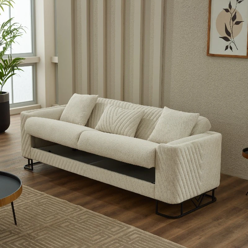 Двуместен разтегателен диван Елеганс, Бежов, Кадифе, 178х80х82см