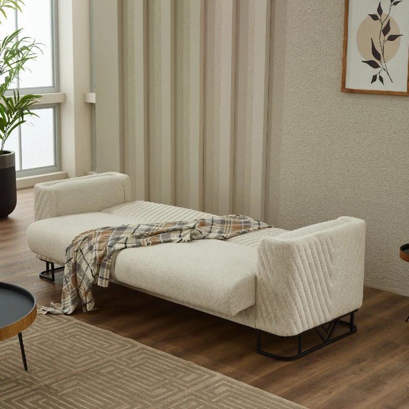 Двуместен разтегателен диван Елеганс, Бежов, Кадифе, 178х80х82см