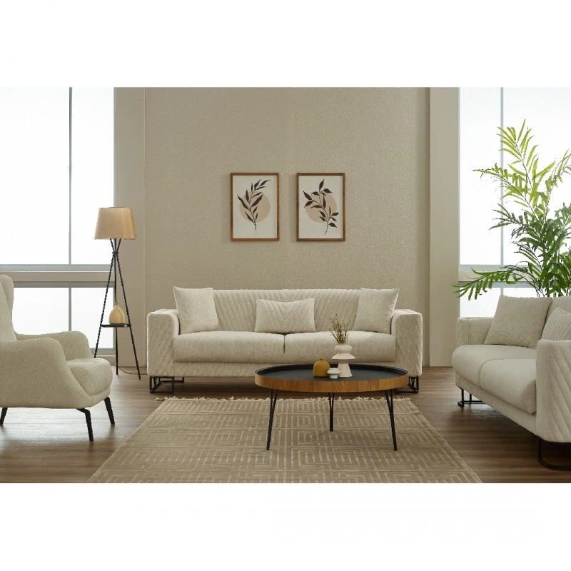 Двуместен разтегателен диван Елеганс, Бежов, Кадифе, 178х80х82см