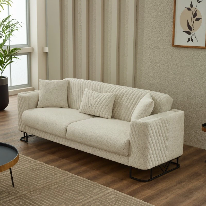 Двуместен разтегателен диван Елеганс, Бежов, Кадифе, 178х80х82см