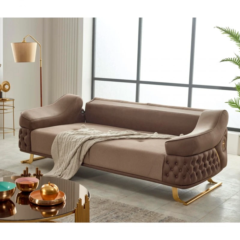 Триместен диван Сайс, Бежов, Кадифе, 240/104/84 см