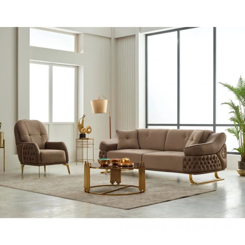 Триместен диван Сайс, Бежов, Кадифе, 240/104/84 см