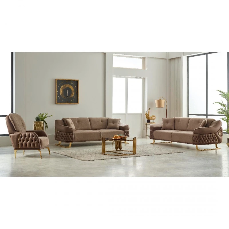 Триместен диван Сайс, Бежов, Кадифе, 240/104/84 см