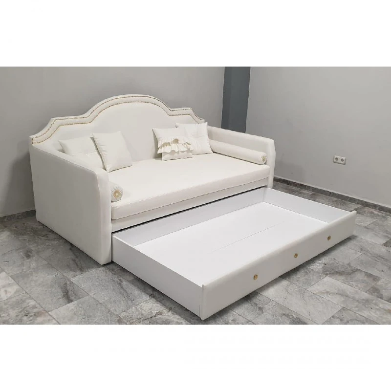 Диван Венис с легло, Кадифе, Бял, 220х110х80см