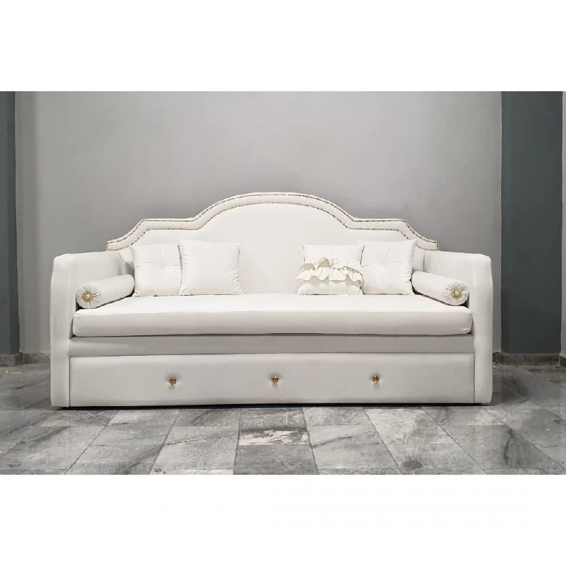 Диван Венис с легло, Кадифе, Бял, 220х110х80см