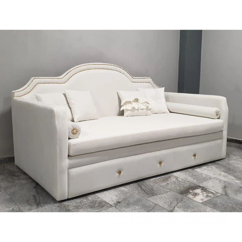 Диван Венис с легло, Кадифе, Бял, 220х110х80см