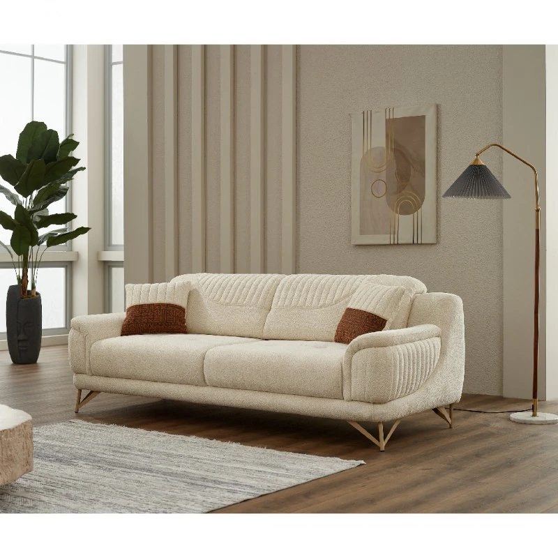 Двуместен диван Небела, Кадифе, Бежов, 182х100х85см