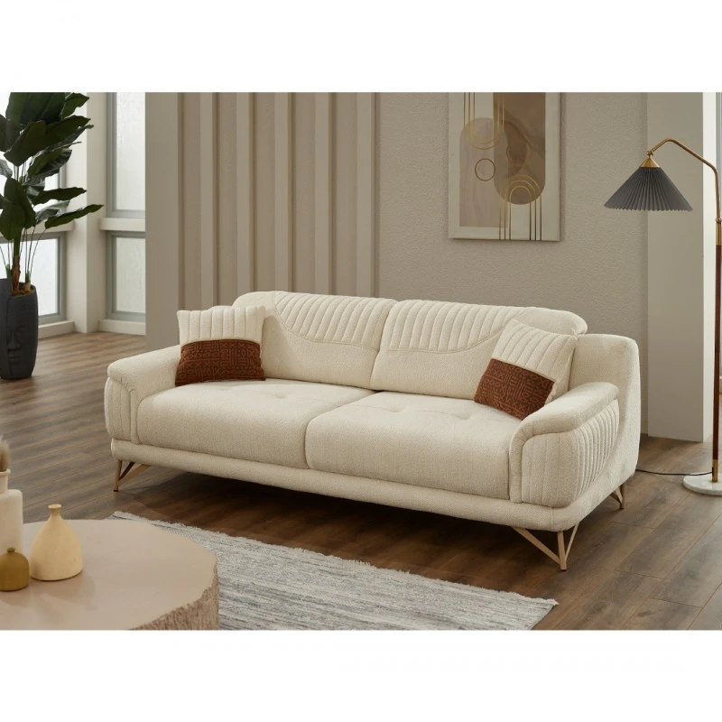 Двуместен диван Небела, Кадифе, Бежов, 182х100х85см