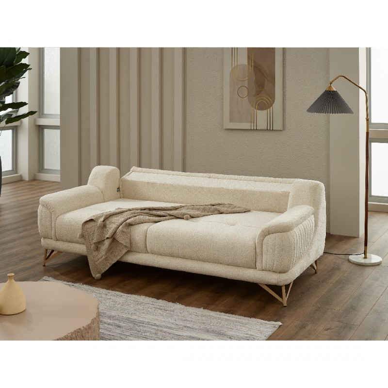 Двуместен диван Небела, Кадифе, Бежов, 182х100х85см