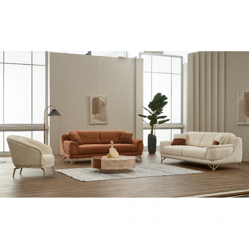 Двуместен диван Небела, Кадифе, Бежов, 182х100х85см