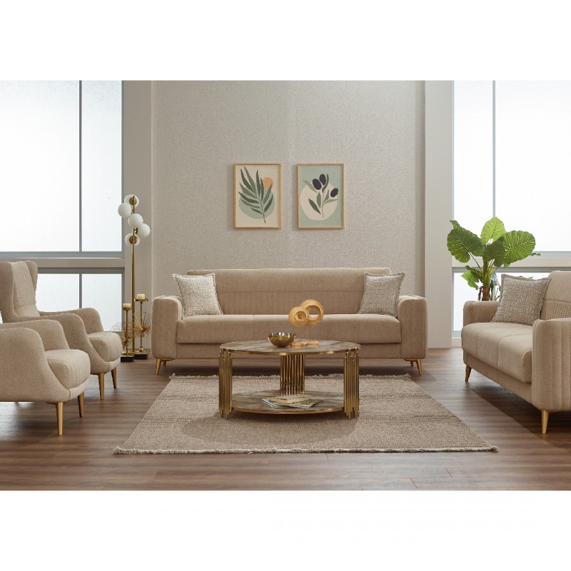 Триместен диван Нео, Кадифе, Бежов, 225х95х85 см