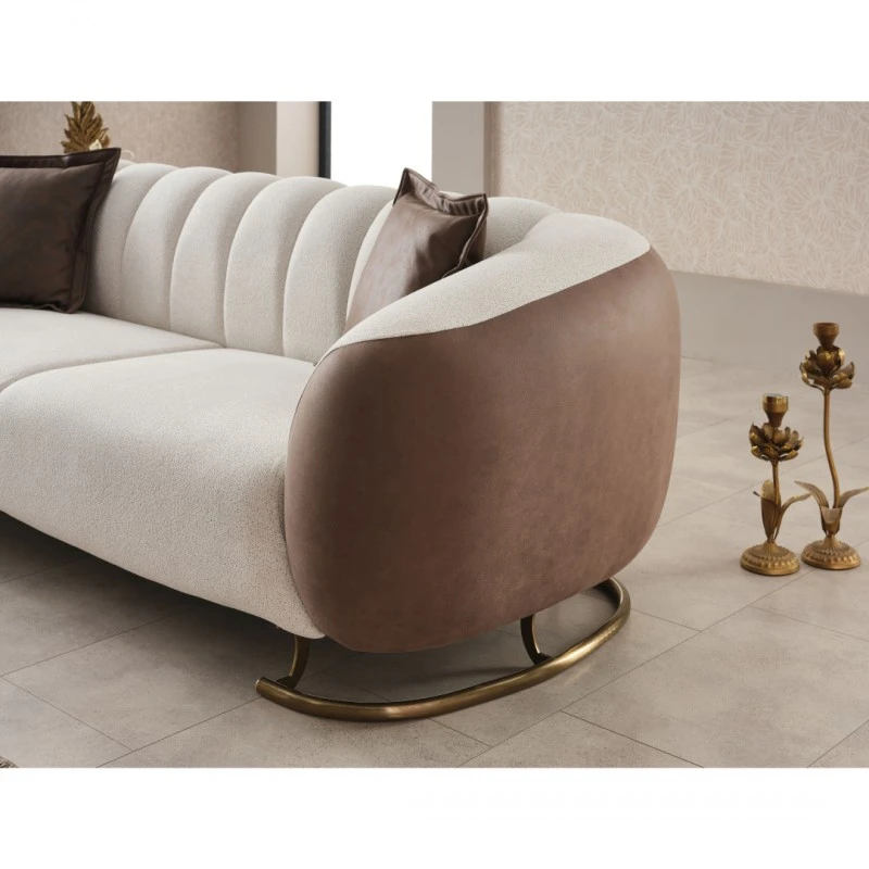 Триместен диван Палмера, Крем/Кафяв, Кадифе, 240х95х80см