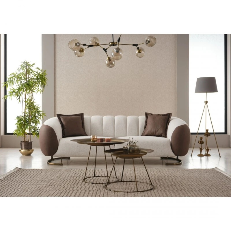 Триместен диван Палмера, Крем/Кафяв, Кадифе, 240х95х80см