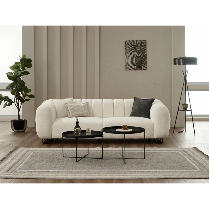 Двуместен диван Пуфи, Дамаска, Крем, 202х97х80см