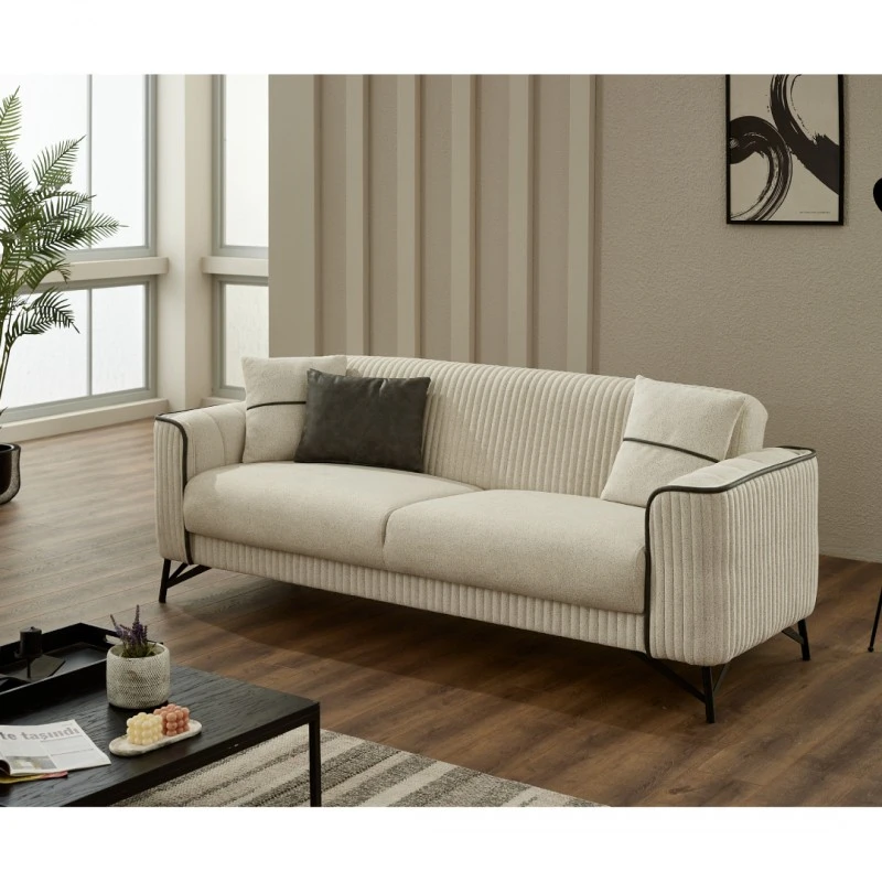 Триместен диван Сенте, Кадифе, Крем, 230х95х85см