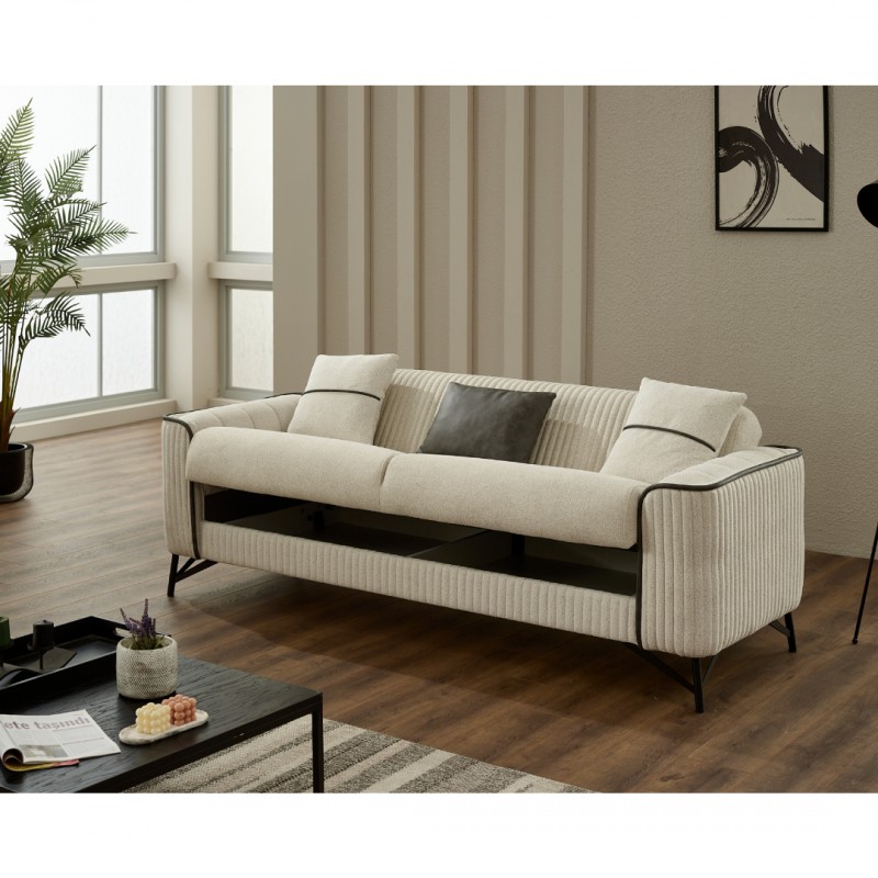 Триместен диван Сенте, Кадифе, Крем, 230х95х85см