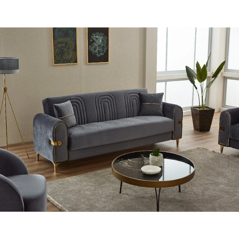 Двуместен диван Сидерно, Кадифе, Сив, 185х95х85см