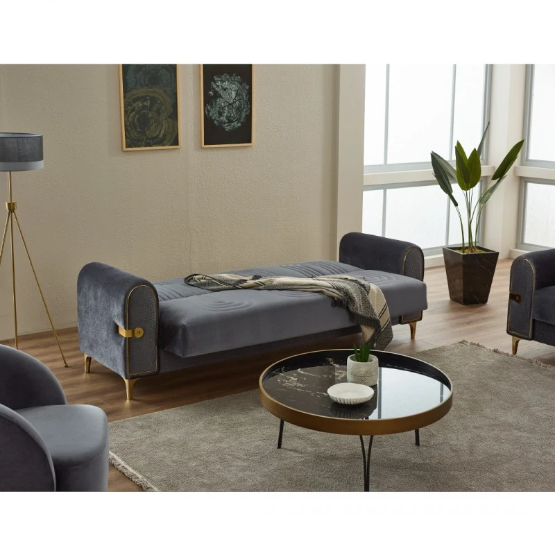 Двуместен диван Сидерно, Кадифе, Сив, 185х95х85см