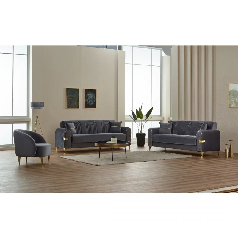 Двуместен диван Сидерно, Кадифе, Сив, 185х95х85см