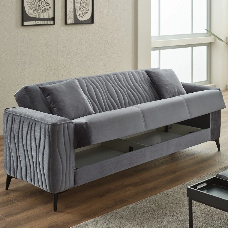 Триместен диван Съни, Дамаска, Сив, 230х95х85см