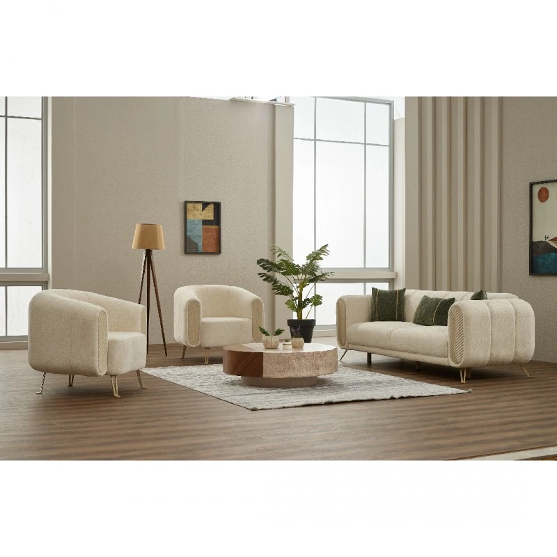 Триместен диван Алфа, Бежов, Кадифе, 236х97х80см