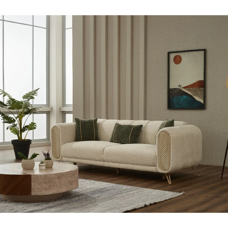 Триместен диван Алфа, Бежов, Кадифе, 236х97х80см