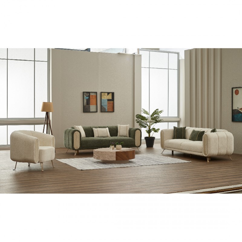 Триместен диван Алфа, Бежов, Кадифе, 236х97х80см