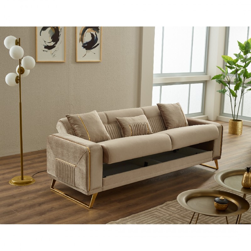 Триместен диван Астера, Кафяв, Кадифе, 230х95х85см