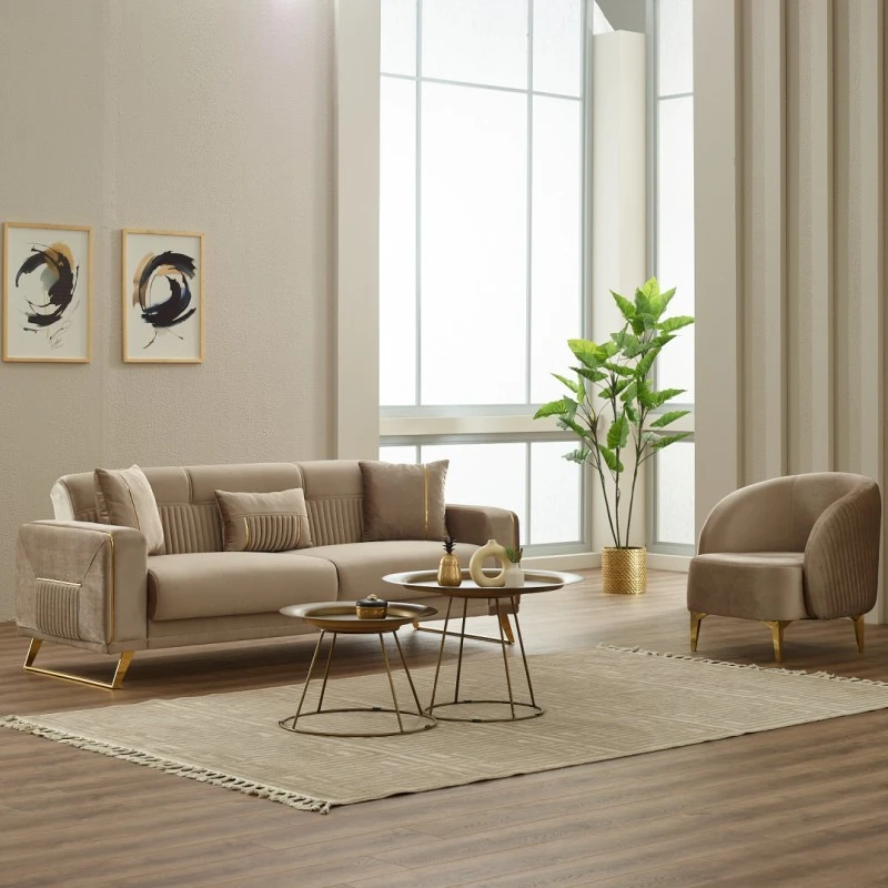 Триместен диван Астера, Кафяв, Кадифе, 230х95х85см