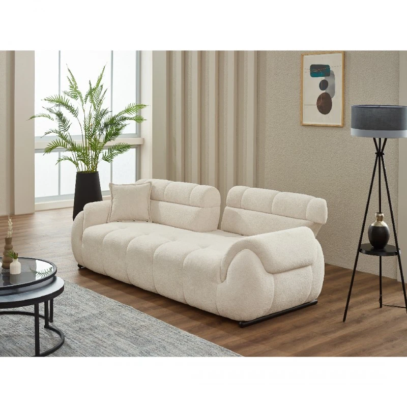 Двуместен диван Генова, Бял, Кадифе, 200х100х85см