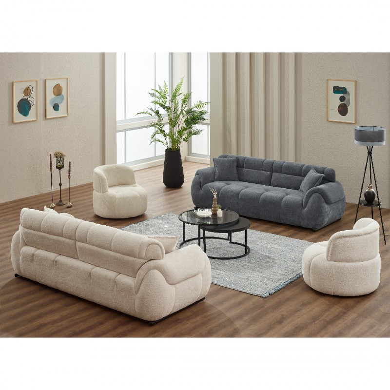 Двуместен диван Генова, Бял, Кадифе, 200х100х85см