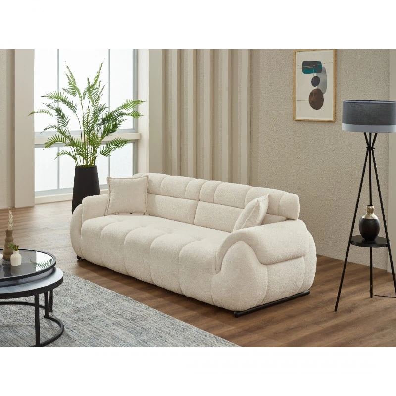 Двуместен диван Генова, Бял, Кадифе, 200х100х85см