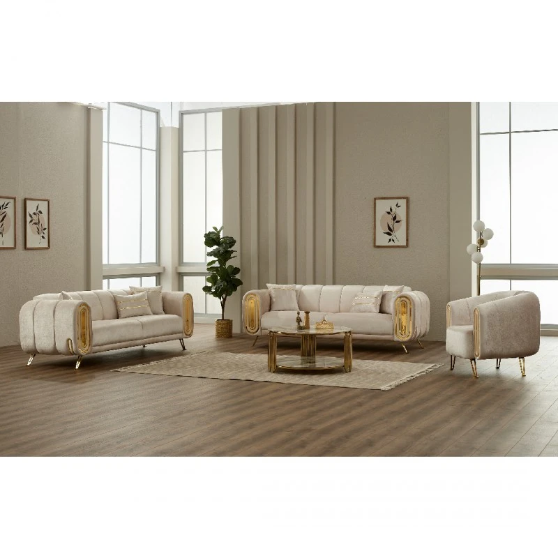 Двуместен диван Гучи, Бежов, Кадифе, 185х95х85 см