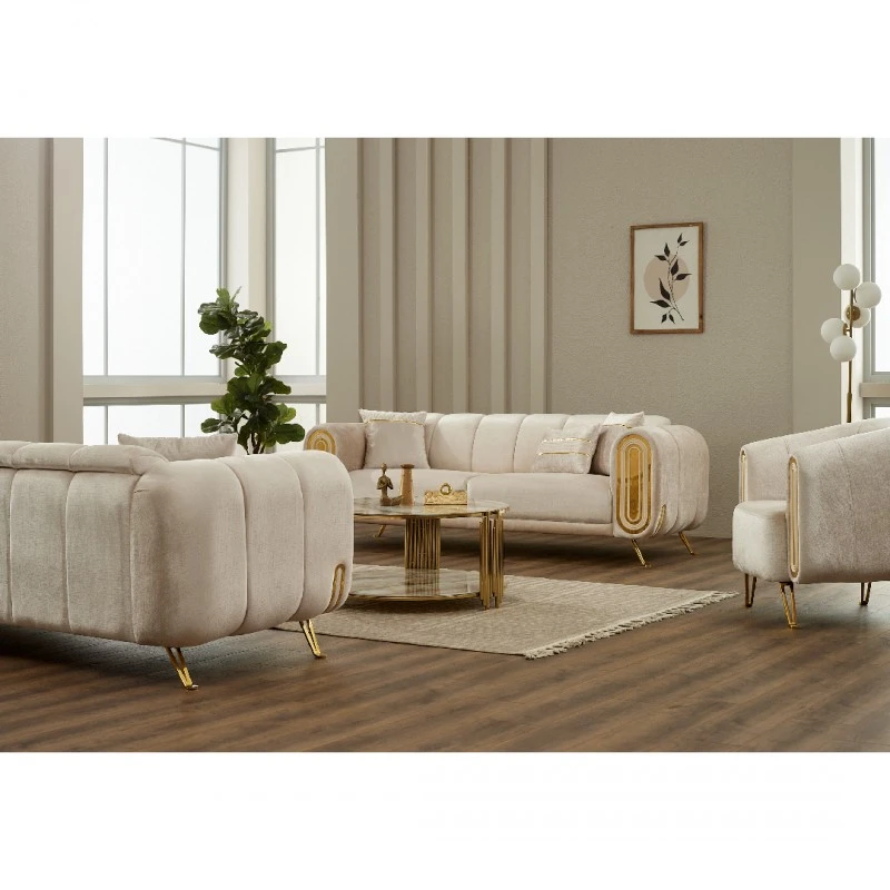 Двуместен диван Гучи, Бежов, Кадифе, 185х95х85 см