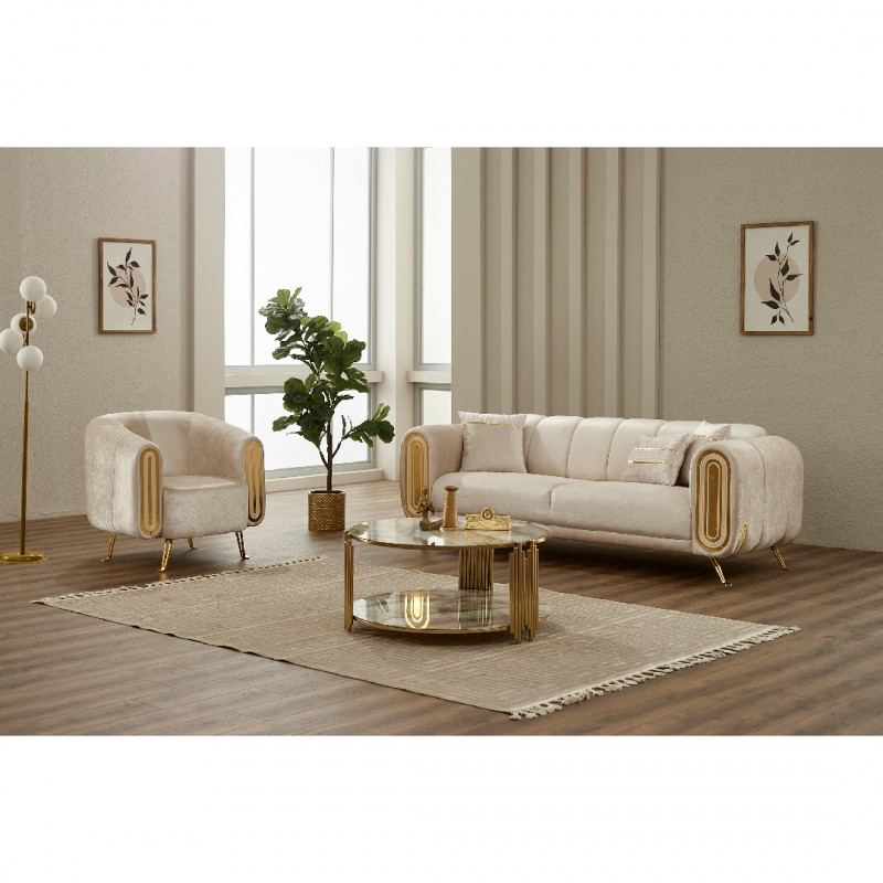 Двуместен диван Гучи, Бежов, Кадифе, 185х95х85 см