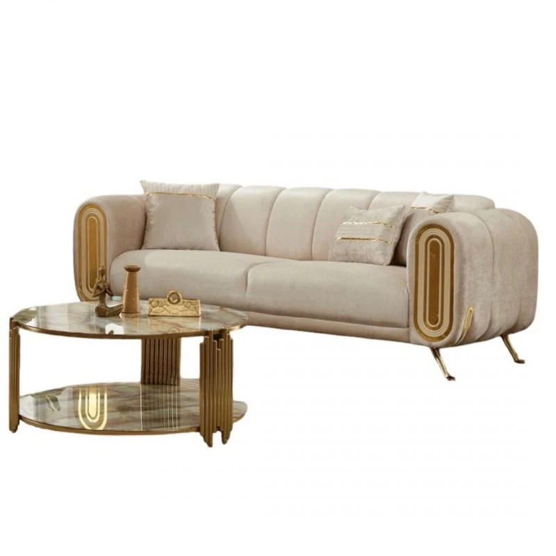 Двуместен диван Гучи, Бежов, Кадифе, 185х95х85 см