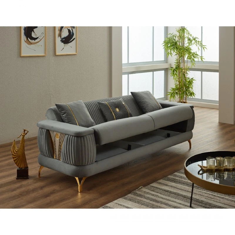 Триместен диван Лофт, Сив, Дамаска, 230х95х85см