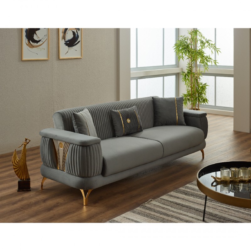 Триместен диван Лофт, Сив, Дамаска, 230х95х85см