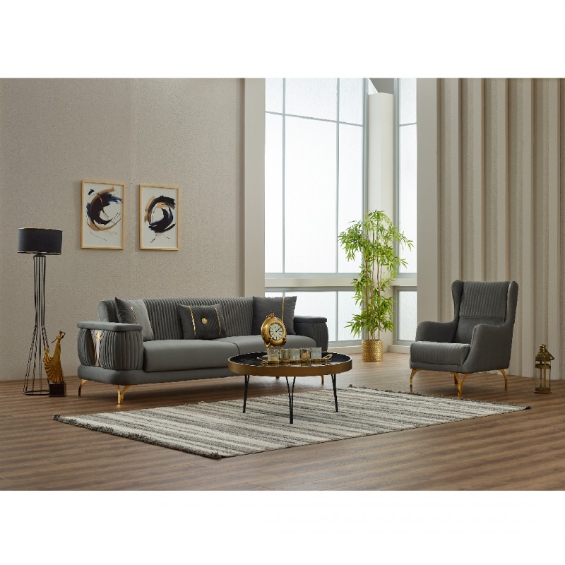 Триместен диван Лофт, Сив, Дамаска, 230х95х85см