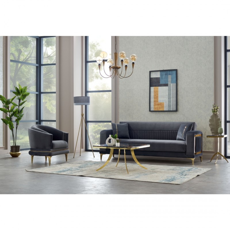 Двуместен диван Мабел, Кадифе, Сив, 185х95х85см