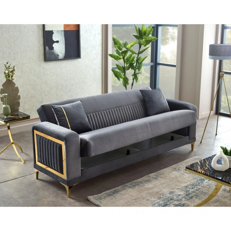 Двуместен диван Мабел, Кадифе, Сив, 185х95х85см