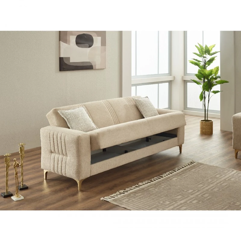 Триместен диван Веди, Кадифе, Крем, 230х95х85см