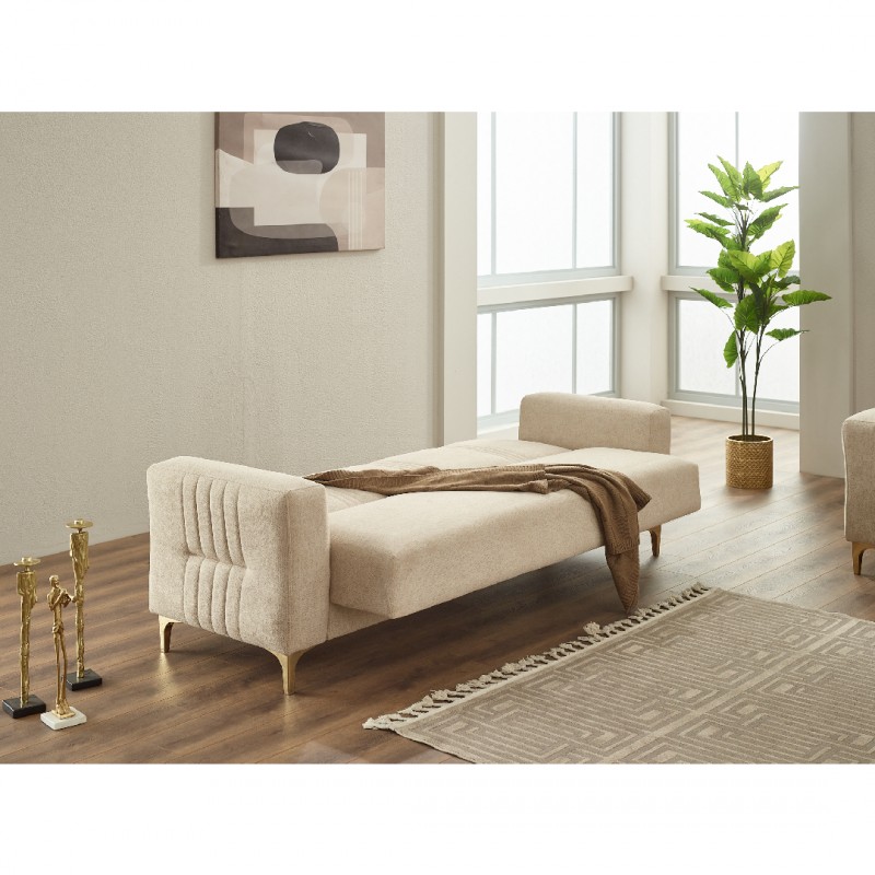 Триместен диван Веди, Кадифе, Крем, 230х95х85см