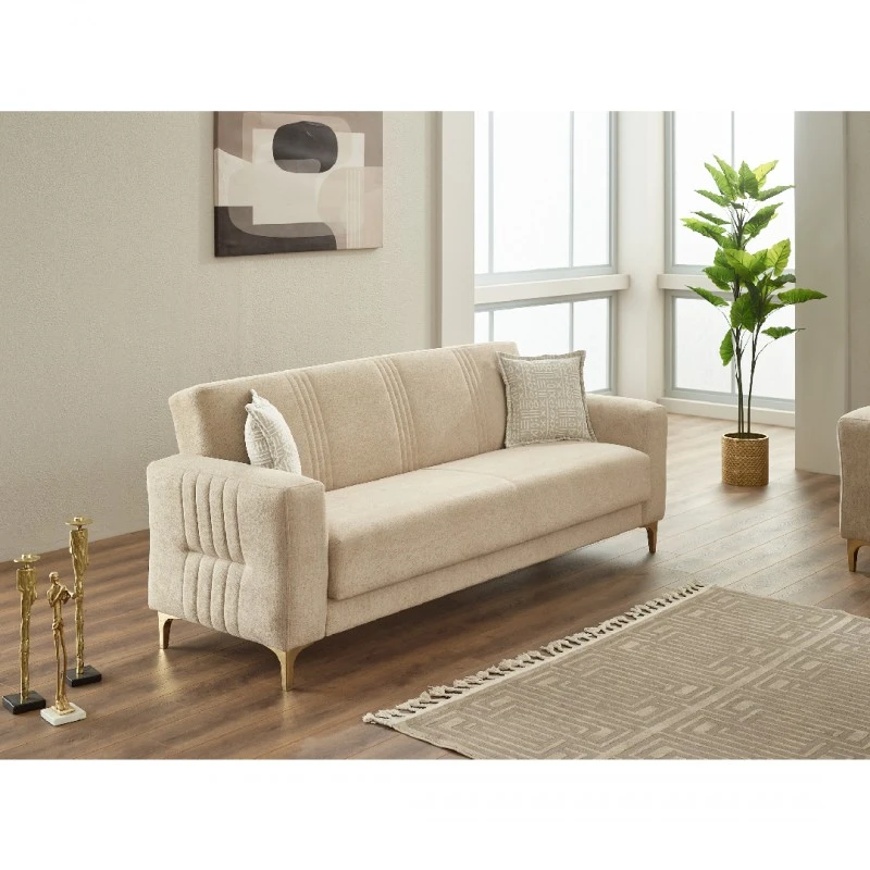 Триместен диван Веди, Кадифе, Крем, 230х95х85см