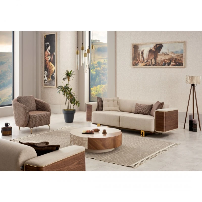 Двуместен диван Уокър, Бежов, Кадифе, 185х95х85см