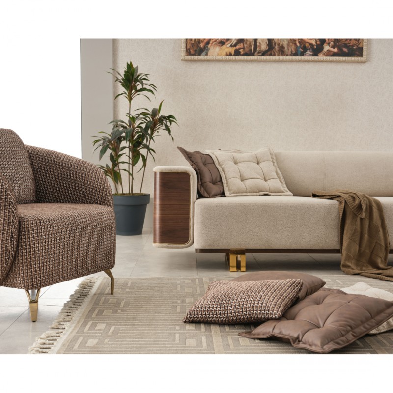 Двуместен диван Уокър, Бежов, Кадифе, 185х95х85см