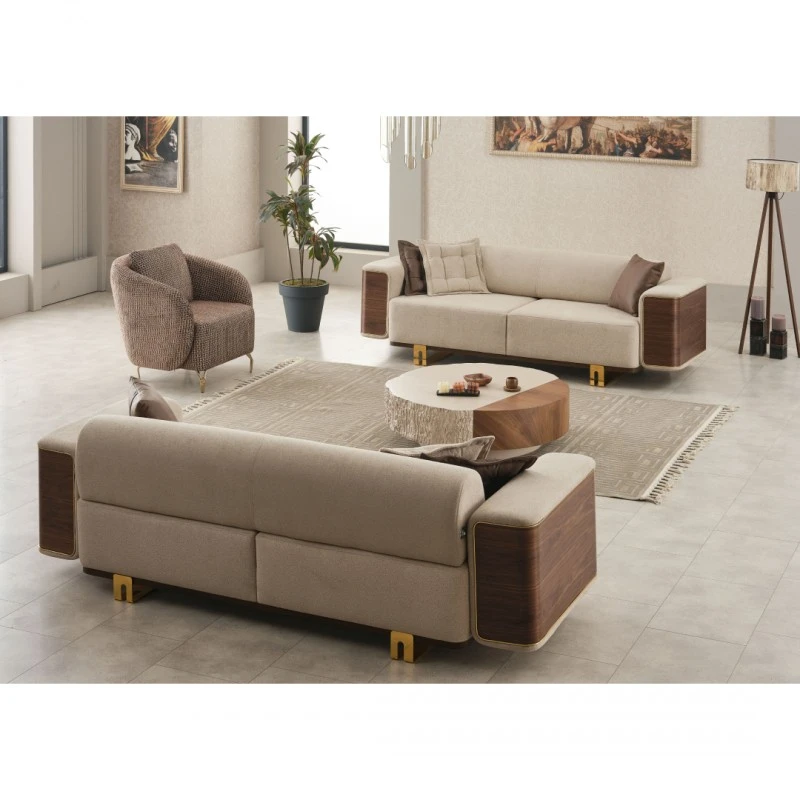 Двуместен диван Уокър, Бежов, Кадифе, 185х95х85см