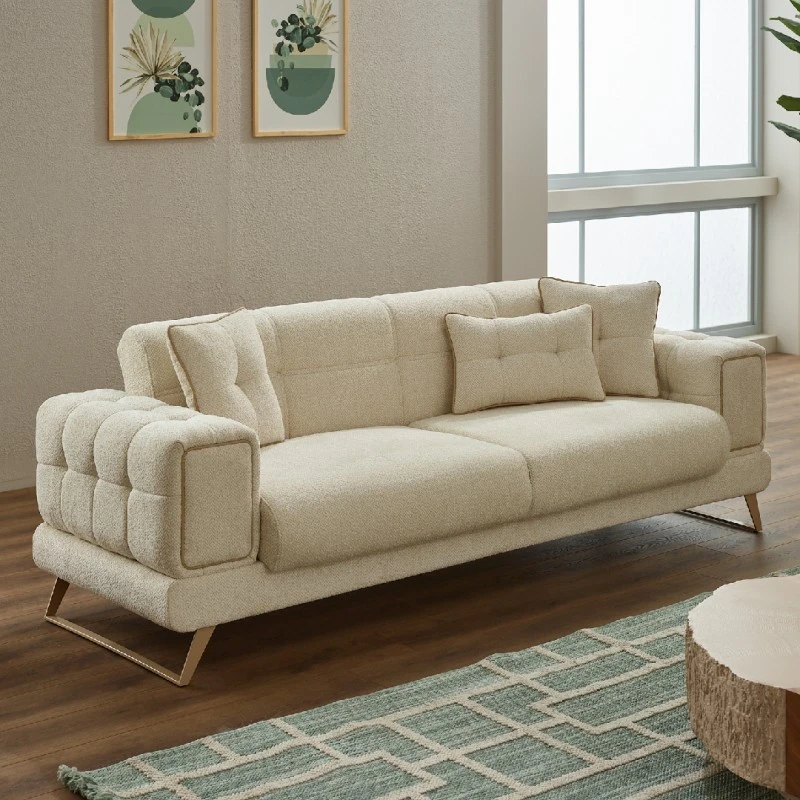 Двуместен разтегателен диван Роза, Бежов, Кадифе, 193/85/85см